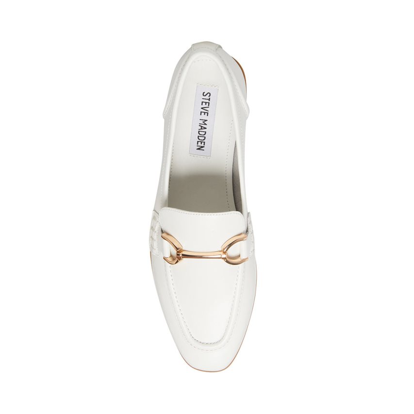 White Steve Madden Carrine Leather Women's Loafers | PH 3156CKW